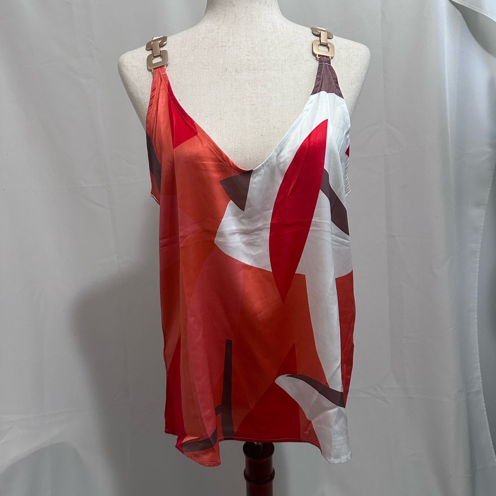NWT Multicolor Geometric Cami/Tank Top with Gold Embellished straps